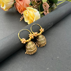 Golden Polki Beads Unique Jhumka