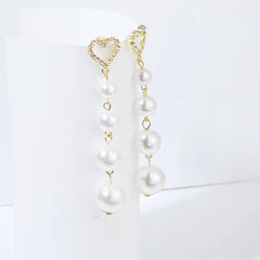 Heart Hanging Pearl Earrings-Anti Tarnish|| Waterproof
