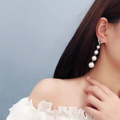 Heart Hanging Pearl Earrings-Anti Tarnish|| Waterproof