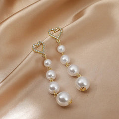 Heart Hanging Pearl Earrings-Anti Tarnish|| Waterproof