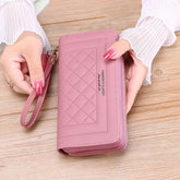 Pink Colour Geometric Embossed Large Capacity Coin Purse, Zipper Clutch Bag & Wallet