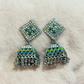 Silver Oxidised Peacock Square Jhumka