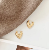 18K Platted Texture Heart Hoop Earrings | Anti Tarnish | Waterproof