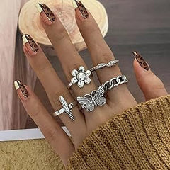 Oxidised Attention Seeker Rings Set of 5
