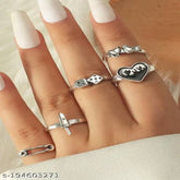 Oxidised Unique Rings Set of 5