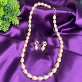 Gold Pearl Mala Set with Kundan Earrings