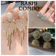 Rakhi Lovable Combo Pack of 3 Earrings With Free Bracelet