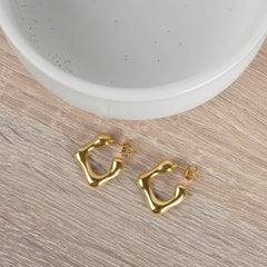 Gold Platted Square U Shaped Hoop Earrings