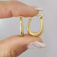 Gold Platted Texture U Hoop Earrings