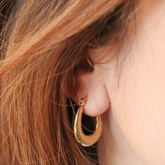Gold Platted Texture U Hoop Earrings