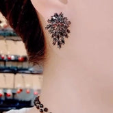 Black Zirconia Flower Earrings