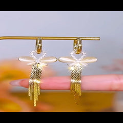 Cat's Eye Butterfly Tassel Earrings