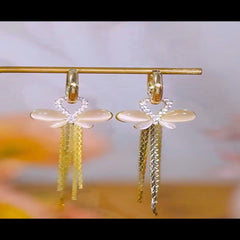 Cat's Eye Butterfly Tassel Earrings