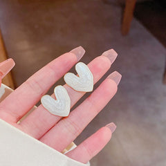 White Heart Studs-Anti Tarnish || Waterproof