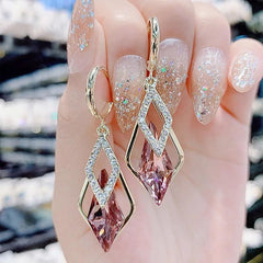 Premium Rhombus Wine Crystal Earrings