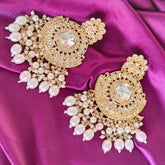 Gold Platted Kundan White Floral Pearl Chandbali Traditiaon