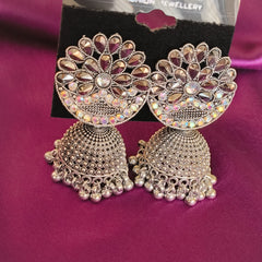 Silver Oxidized Glitter Jhumka With All Wear