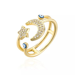 Evil Eye Moon & star Ring