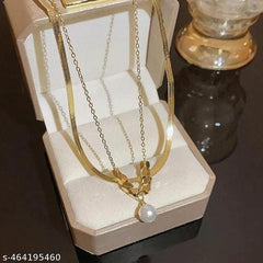 Dainty Double Chain Pearl Pendant