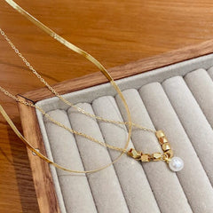 Dainty Double Chain Pearl Pendant