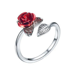 Silver Red Rose Ring
