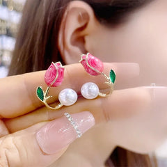 Bead Red Rose Earrings-Anti Tarnish || Waterproof