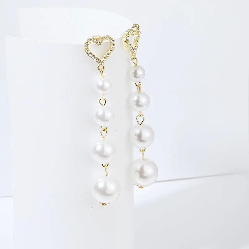 Heart Hanging Pearl Earrings-Anti Tarnish|| Waterproof