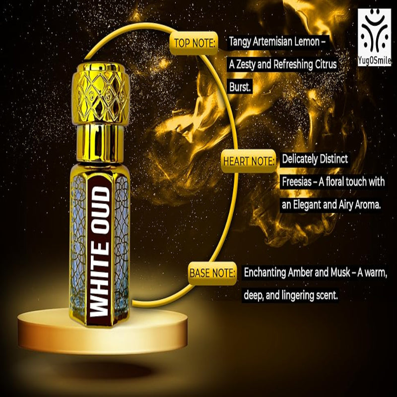 YUGOSMILE White Oud Attar 6ml | 100% Pure & Original Attar | Long-Lasting Luxury Roll-On Perfume | Unisex Fragrance for Men & Women