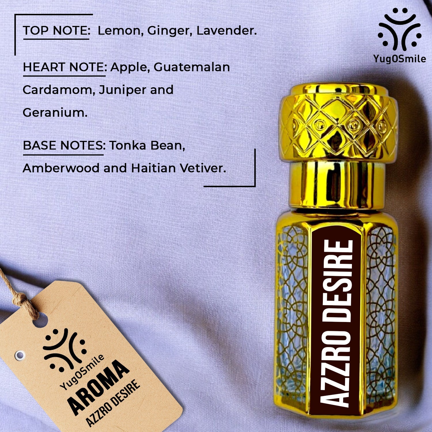 YUGOSMILE Azzro Desire Attar 6ml | 100% Pure Luxury Attar Oil | Long-Lasting Unisex Roll-On Perfume | Premium Arabic Fragrance for Men & Women | Alcohol-Free Exotic Scent
