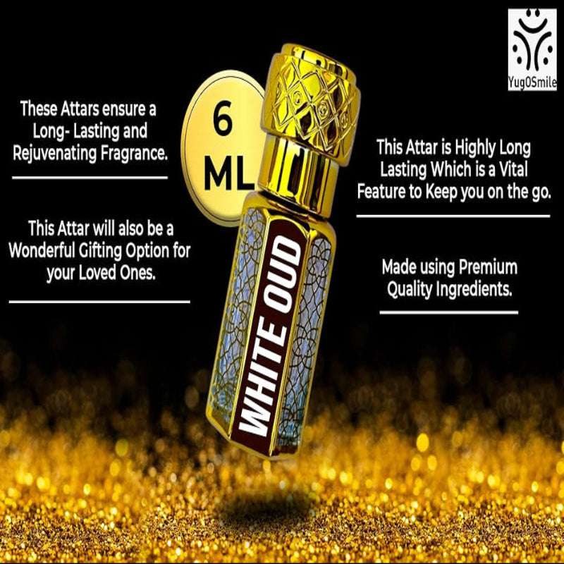 YUGOSMILE White Oud Attar 6ml | 100% Pure & Original Attar | Long-Lasting Luxury Roll-On Perfume | Unisex Fragrance for Men & Women