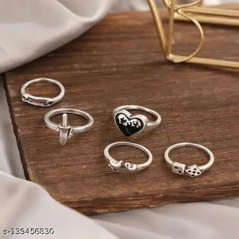 Oxidised Unique Rings Set of 5