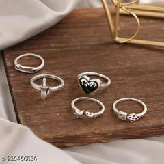 Oxidised Unique Rings Set of 5