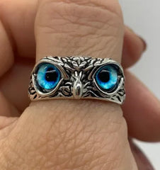 Oxidised Blue Owl Ring