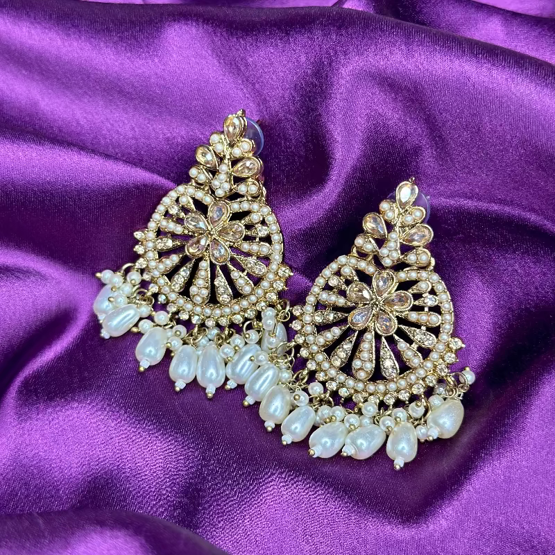 Kundan and Pearl Chandbali Earrings
