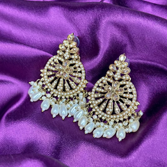 Kundan and Pearl Chandbali Earrings