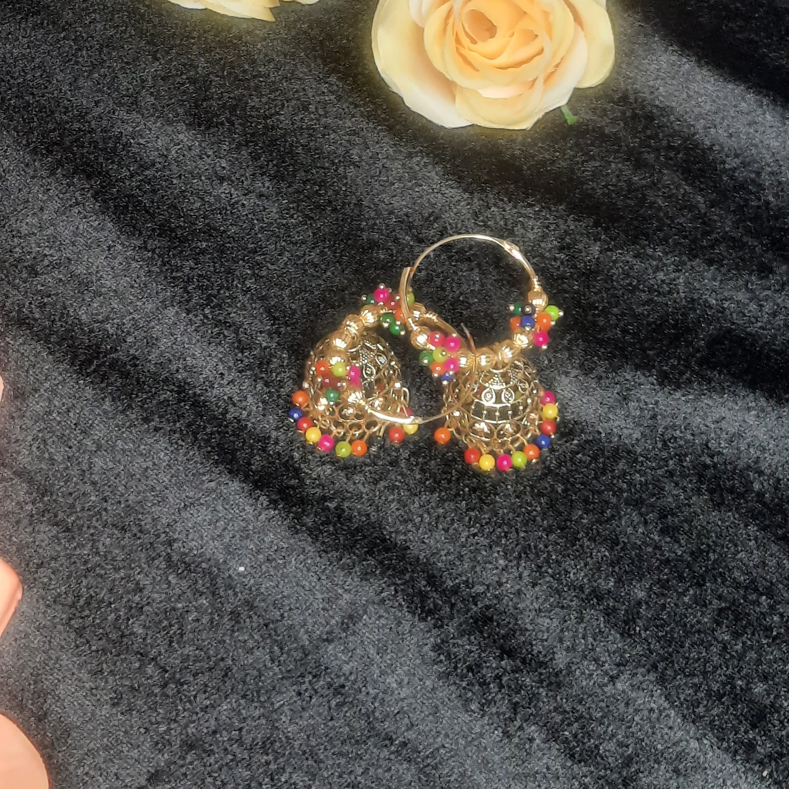 Multicolour - Polki Beads Unique Jhumka