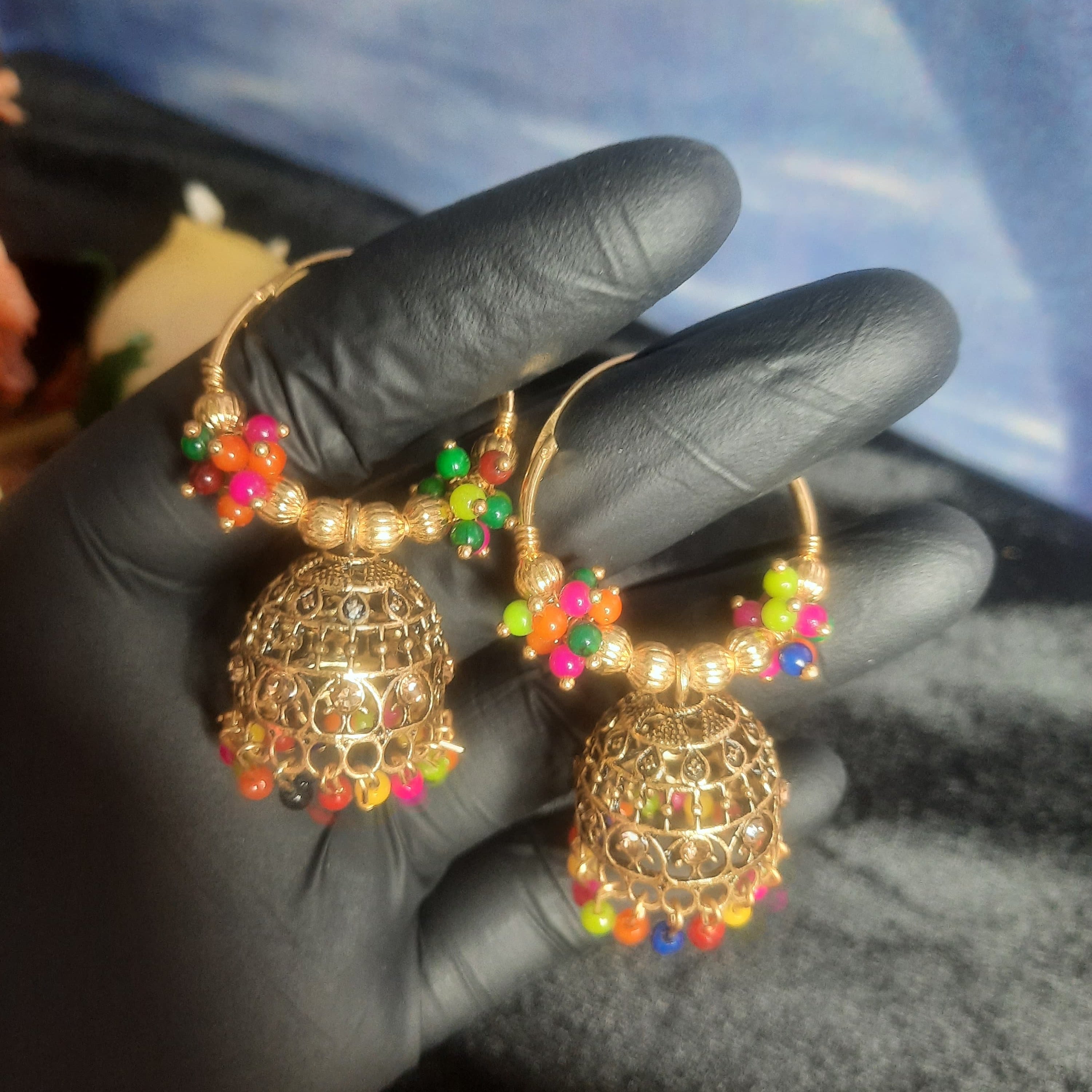 Multicolour - Polki Beads Unique Jhumka