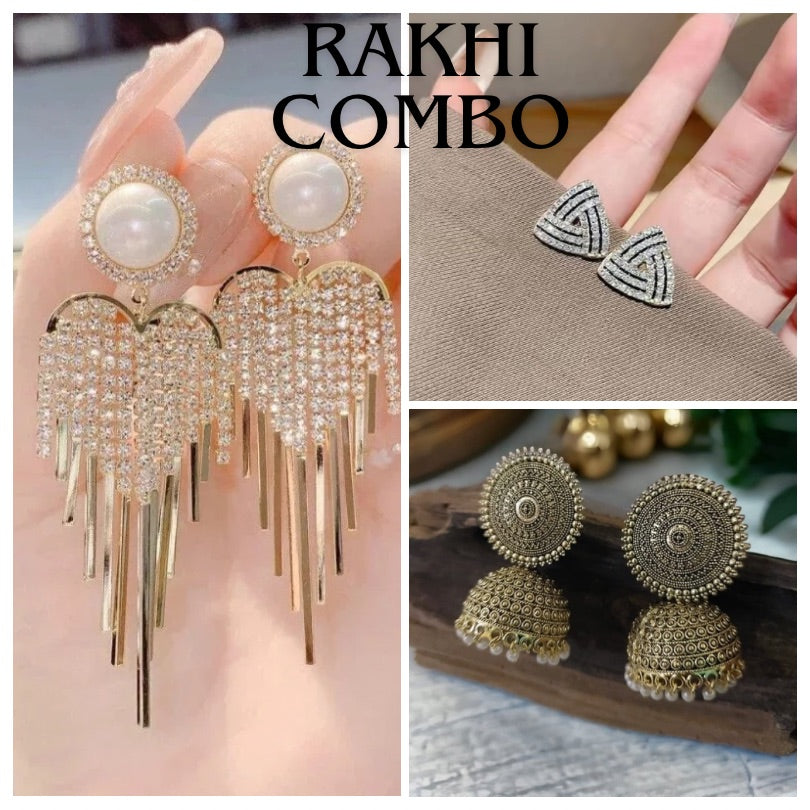 Rakhi Lovable Combo Pack of 3 Earrings With Free Bracelet