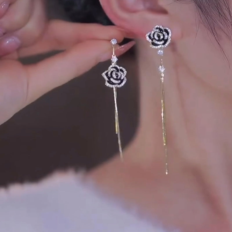 Black Rose Flower Earrings