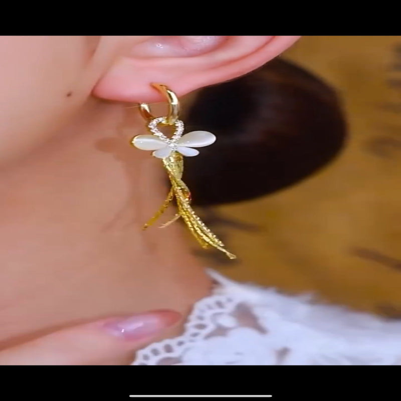 Cat's Eye Butterfly Tassel Earrings