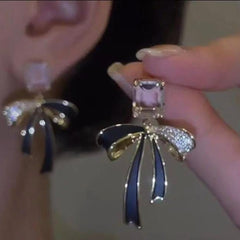 Premium Black Ribbon Earrings-Anti Tarnish || Waterproof