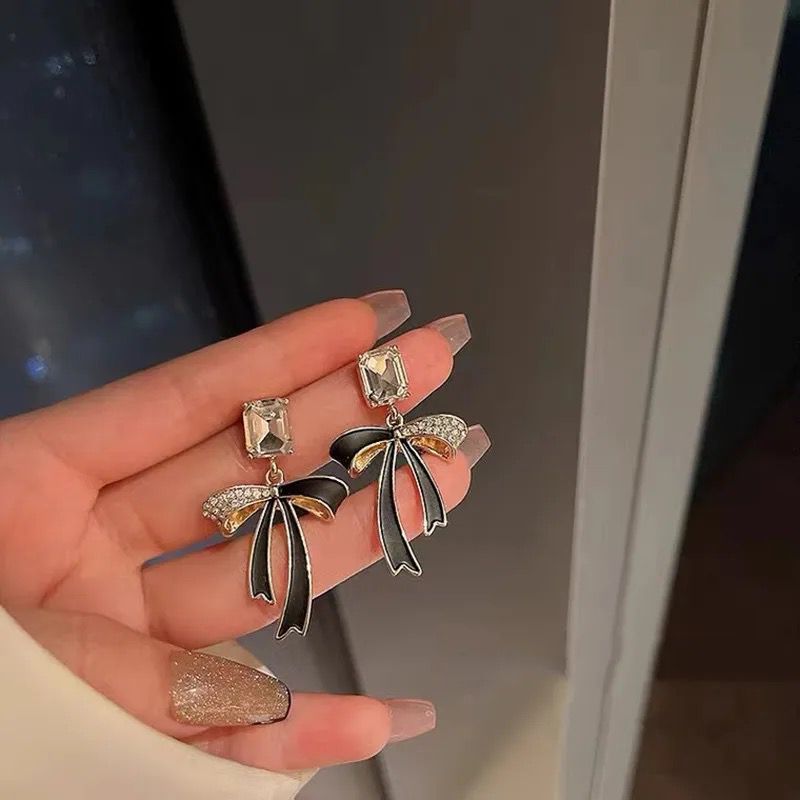 Premium Black Ribbon Earrings-Anti Tarnish || Waterproof